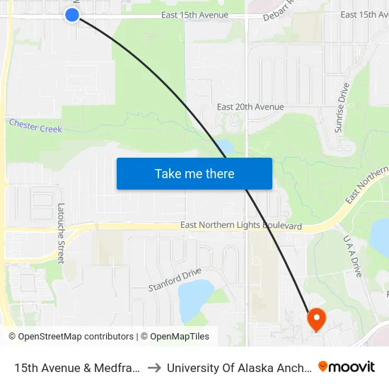 15th Avenue & Medfra Wnw to University Of Alaska Anchorage map