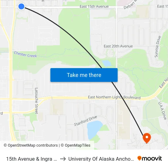 15th Avenue & Ingra Ene to University Of Alaska Anchorage map