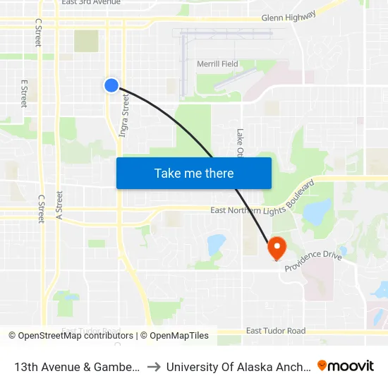 13th Avenue & Gambell Ene to University Of Alaska Anchorage map