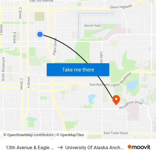 13th Avenue & Eagle Wnw to University Of Alaska Anchorage map