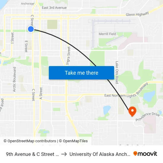 9th Avenue & C Street Wnw to University Of Alaska Anchorage map