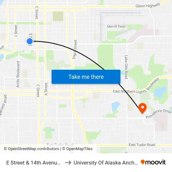 E Street & 14th Avenue Ssw to University Of Alaska Anchorage map