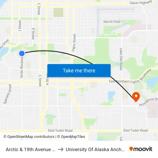 Arctic & 19th Avenue Ssw to University Of Alaska Anchorage map