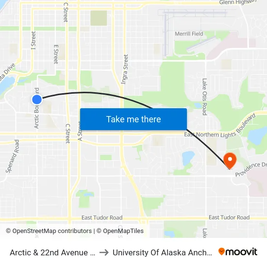Arctic & 22nd Avenue Nnw to University Of Alaska Anchorage map