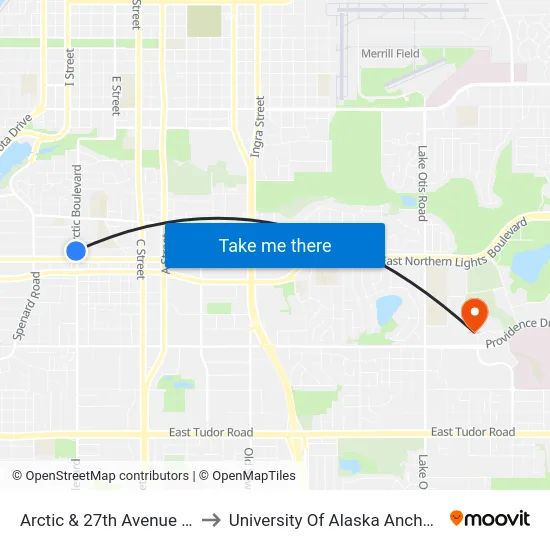 Arctic & 27th Avenue Ssw to University Of Alaska Anchorage map