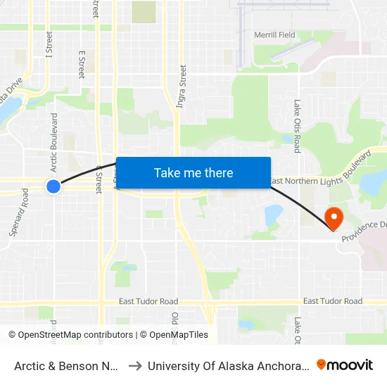 Arctic & Benson Nnw to University Of Alaska Anchorage map