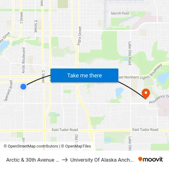 Arctic & 30th Avenue Ssw to University Of Alaska Anchorage map