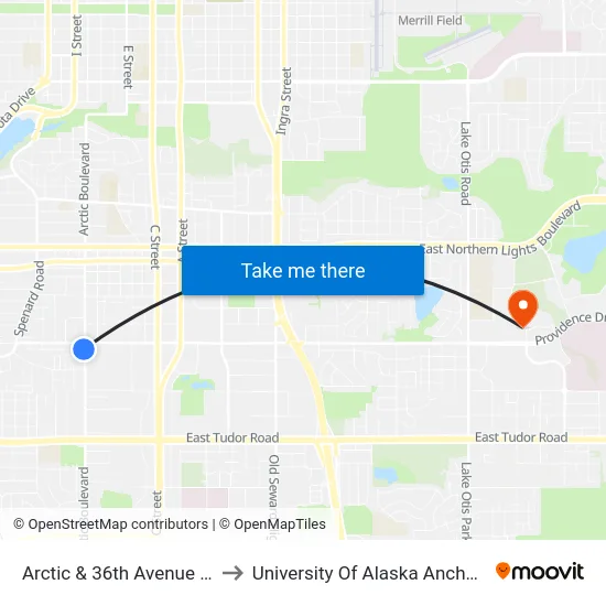 Arctic & 36th Avenue Ssw to University Of Alaska Anchorage map