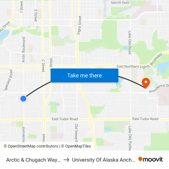 Arctic & Chugach Way Nnw to University Of Alaska Anchorage map