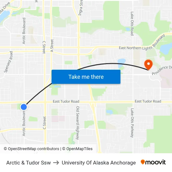 Arctic & Tudor Ssw to University Of Alaska Anchorage map