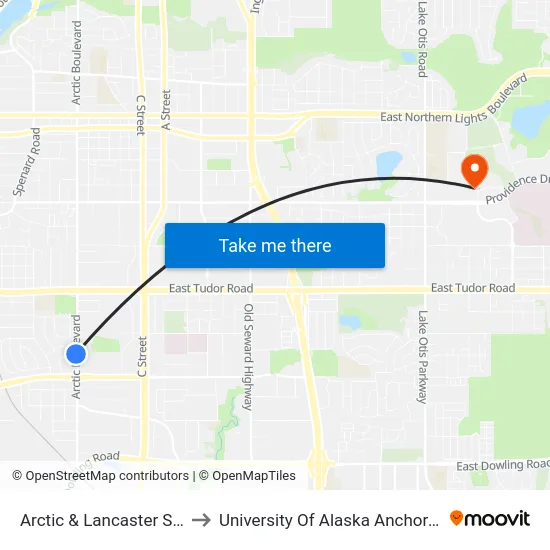 Arctic & Lancaster Ssw to University Of Alaska Anchorage map