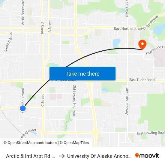 Arctic & Intl Arpt Rd Ssw to University Of Alaska Anchorage map