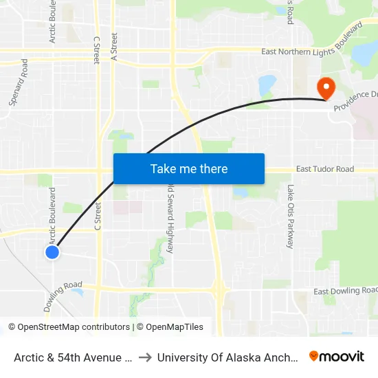 Arctic & 54th Avenue Ssw to University Of Alaska Anchorage map