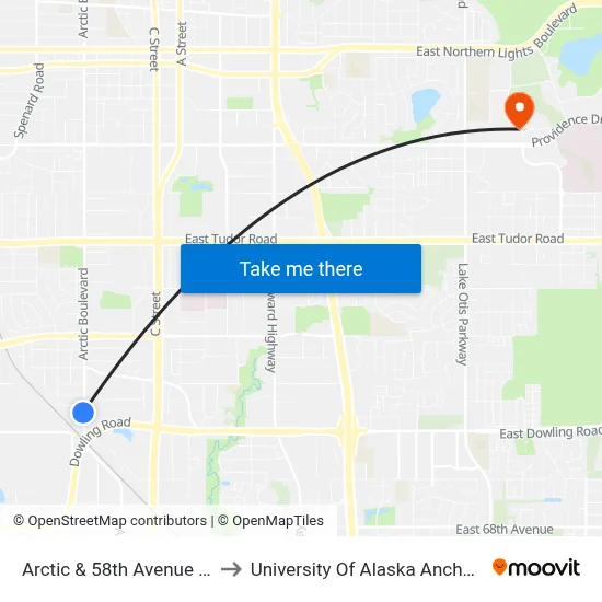Arctic & 58th Avenue Ssw to University Of Alaska Anchorage map