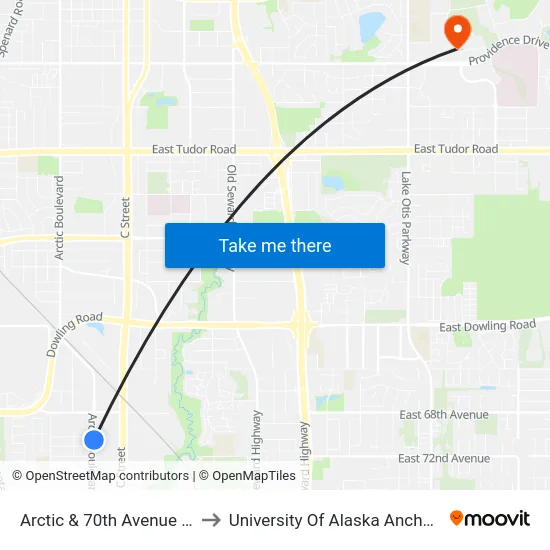 Arctic & 70th Avenue Ssw to University Of Alaska Anchorage map