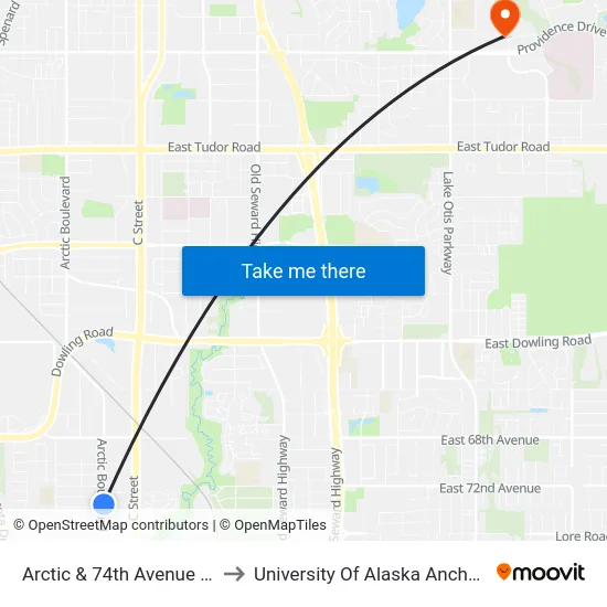 Arctic & 74th Avenue Nnw to University Of Alaska Anchorage map