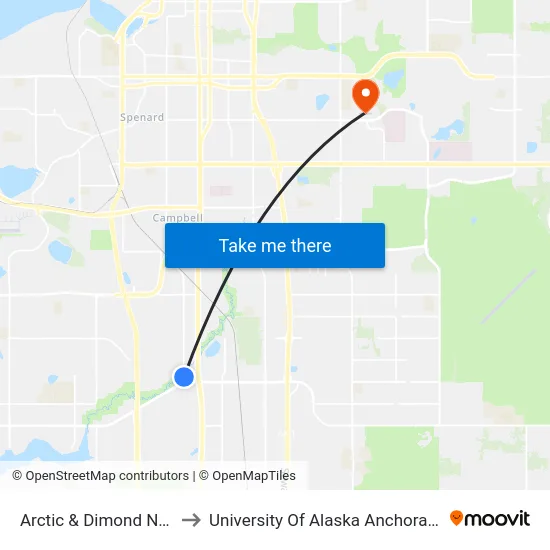 Arctic & Dimond Nne to University Of Alaska Anchorage map