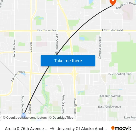 Arctic & 76th Avenue Nne to University Of Alaska Anchorage map