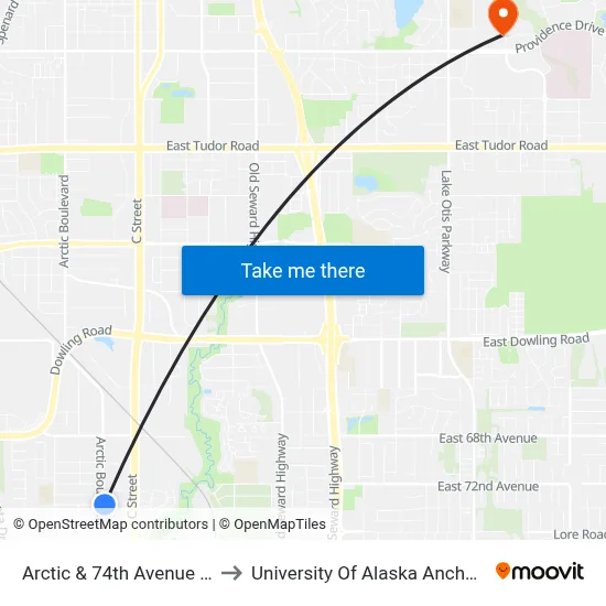 Arctic & 74th Avenue Nne to University Of Alaska Anchorage map