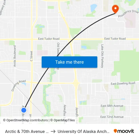 Arctic & 70th Avenue Nne to University Of Alaska Anchorage map