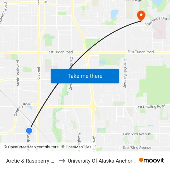 Arctic & Raspberry Nne to University Of Alaska Anchorage map