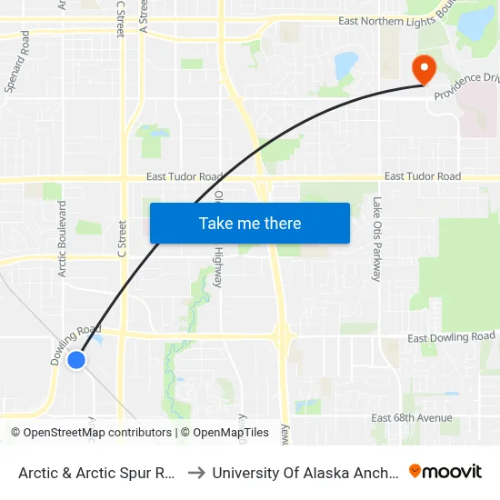 Arctic & Arctic Spur Rd Ene to University Of Alaska Anchorage map