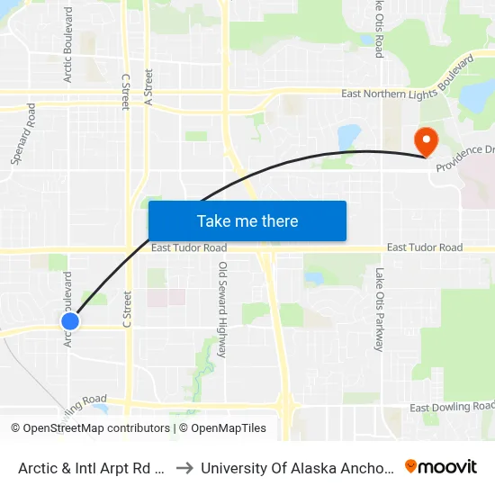 Arctic & Intl Arpt Rd Nne to University Of Alaska Anchorage map