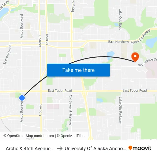 Arctic & 46th Avenue Sse to University Of Alaska Anchorage map