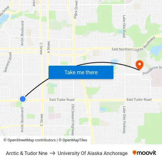Arctic & Tudor Nne to University Of Alaska Anchorage map