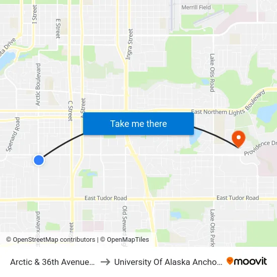 Arctic & 36th Avenue Sse to University Of Alaska Anchorage map