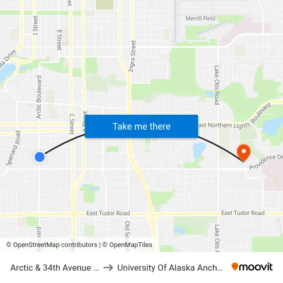 Arctic & 34th Avenue Nne to University Of Alaska Anchorage map