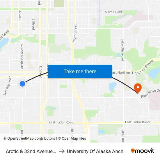Arctic & 32nd Avenue Nne to University Of Alaska Anchorage map