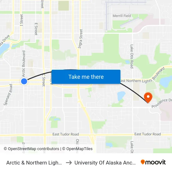 Arctic & Northern Lights Sse to University Of Alaska Anchorage map