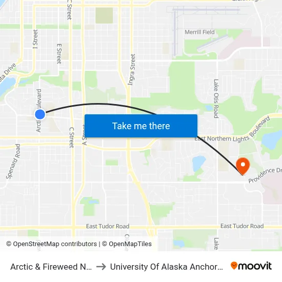 Arctic & Fireweed Nne to University Of Alaska Anchorage map