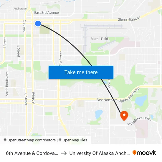 6th Avenue & Cordova Wsw to University Of Alaska Anchorage map