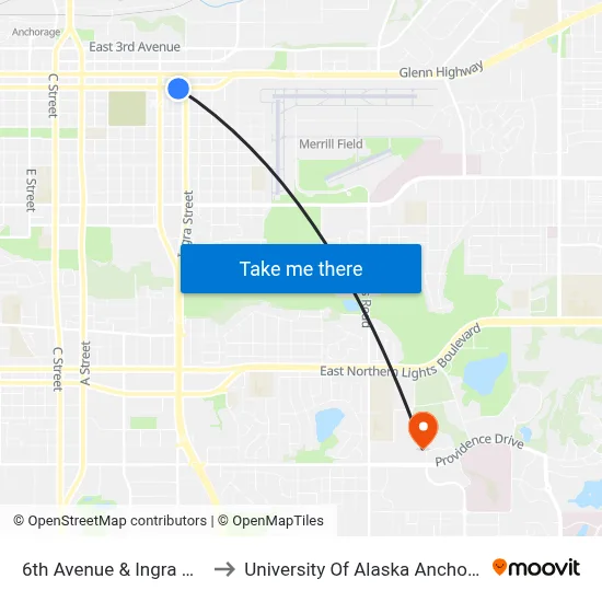 6th Avenue & Ingra Wsw to University Of Alaska Anchorage map