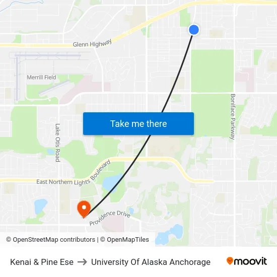 Kenai & Pine Ese to University Of Alaska Anchorage map