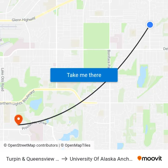 Turpin & Queensview Nne to University Of Alaska Anchorage map