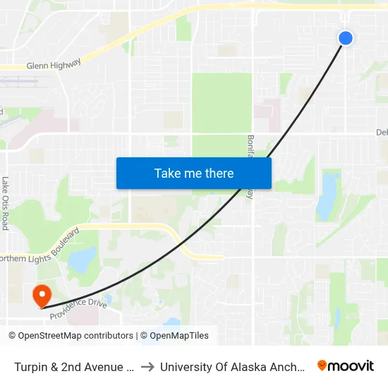 Turpin & 2nd Avenue Nne to University Of Alaska Anchorage map