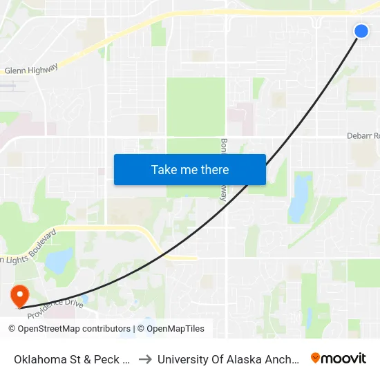 Oklahoma St & Peck Nnw to University Of Alaska Anchorage map