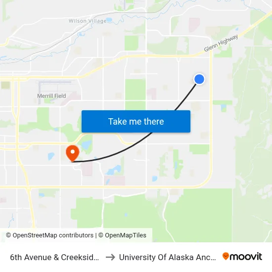 6th Avenue & Creekside Wsw to University Of Alaska Anchorage map