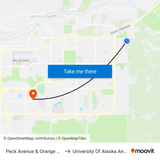 Peck Avenue & Orange Leaf Ese to University Of Alaska Anchorage map
