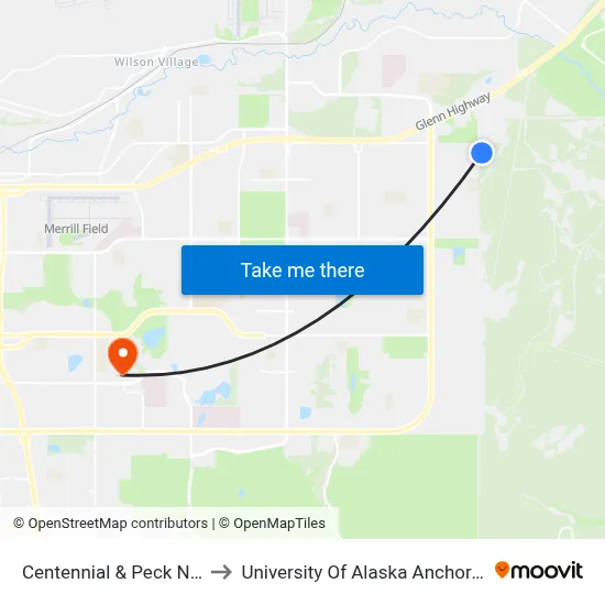 Centennial & Peck Nnw to University Of Alaska Anchorage map