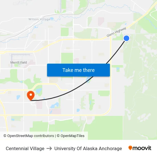Centennial Village to University Of Alaska Anchorage map