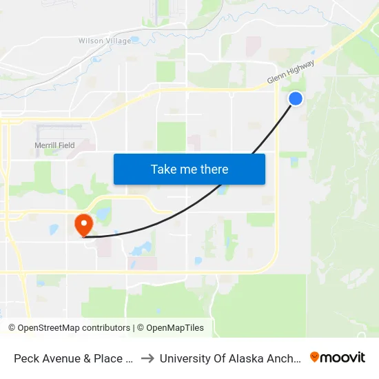 Peck Avenue & Place Wnw to University Of Alaska Anchorage map
