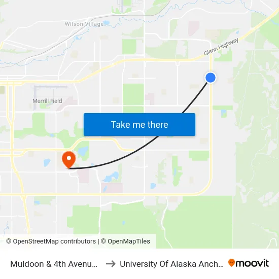 Muldoon & 4th Avenue Nnw to University Of Alaska Anchorage map