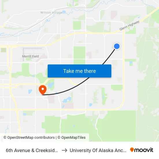 6th Avenue & Creekside Wnw to University Of Alaska Anchorage map