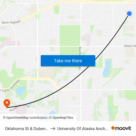 Oklahoma St & Duben Nne to University Of Alaska Anchorage map