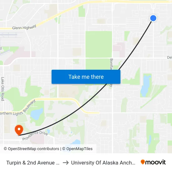 Turpin & 2nd Avenue Ssw to University Of Alaska Anchorage map