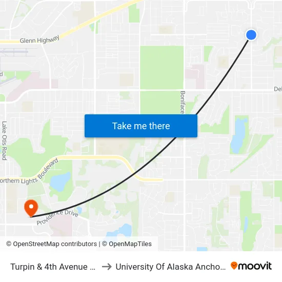 Turpin & 4th Avenue Ssw to University Of Alaska Anchorage map